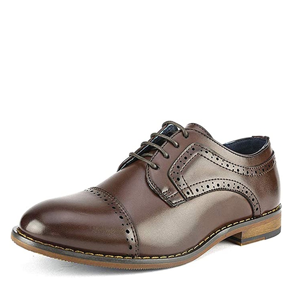Boys' Non-Slip Cap-Toe Dress Shoes - DARK BROWN -  0